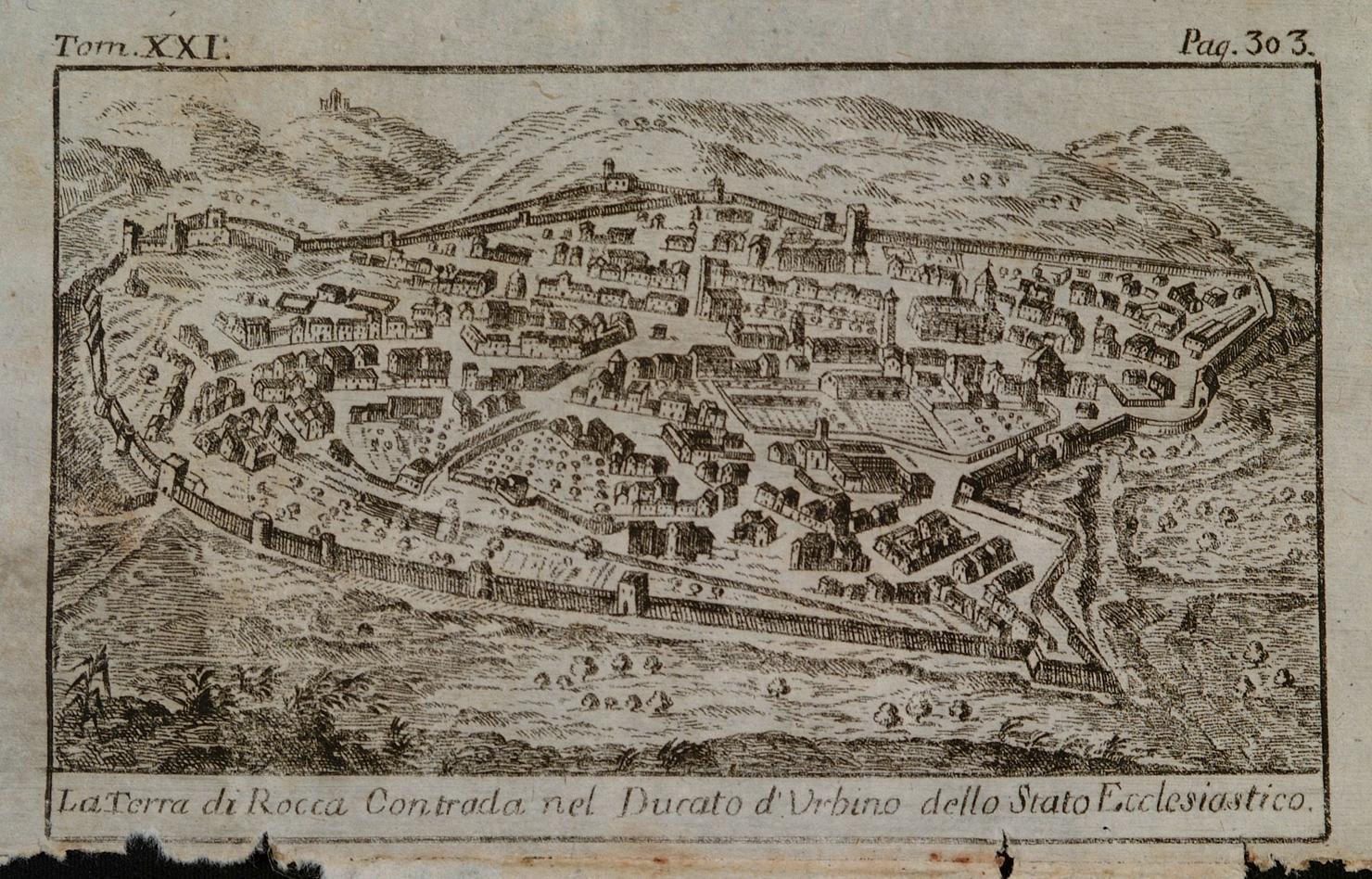 veduta di Rocca Contrada (Arcevia) (stampa) di Ramazzani Ercole (sec. XVIII)