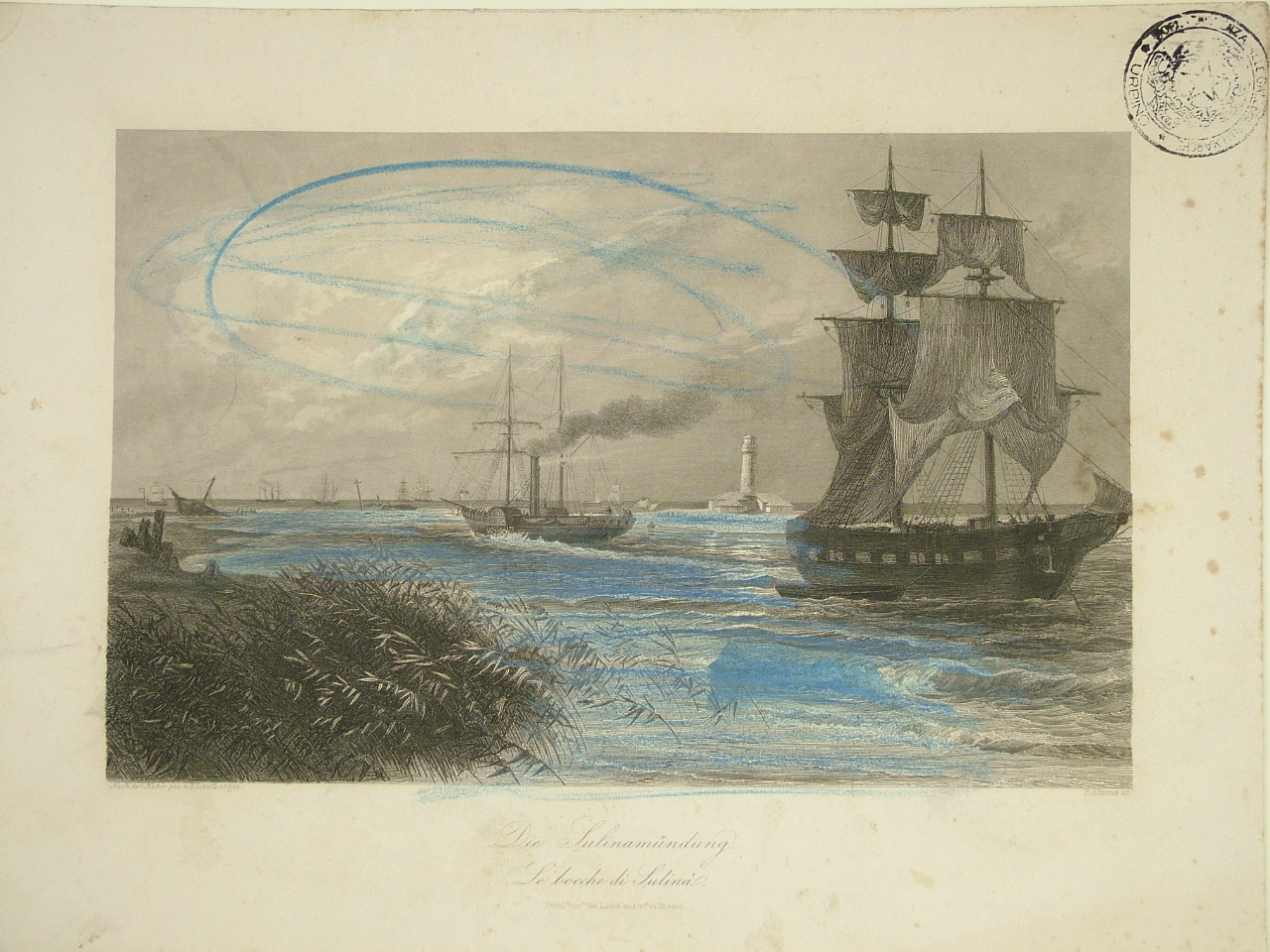 navi in un porto (stampa) di Ahrens Paul (sec. XIX)