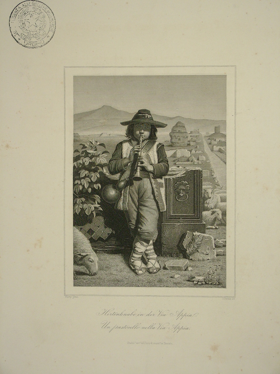 scena campestre con figure (stampa) di Strunz G (sec. XIX)