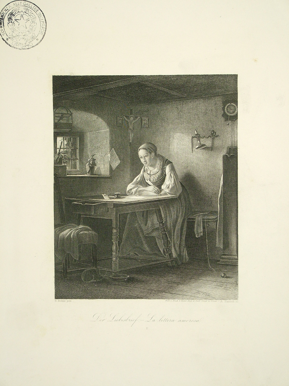 figura femminile seduta (stampa) di Hanisch A (sec. XIX)