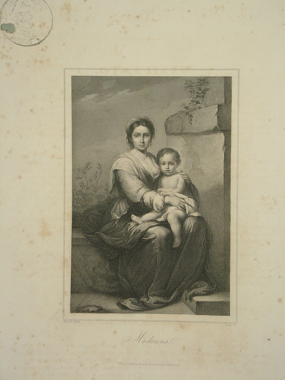 Madonna con Bambino (stampa, elemento d'insieme) di Pérez Murillo Bartolomé Esteban (attribuito), Raab Leonard (attribuito) (sec. XIX)