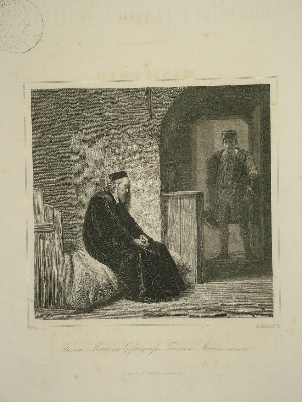 Tommaso Moro in carcere (stampa, elemento d'insieme) di Schultheiss Albrecht (attribuito), Piloty Ferdinand (attribuito) (sec. XIX)
