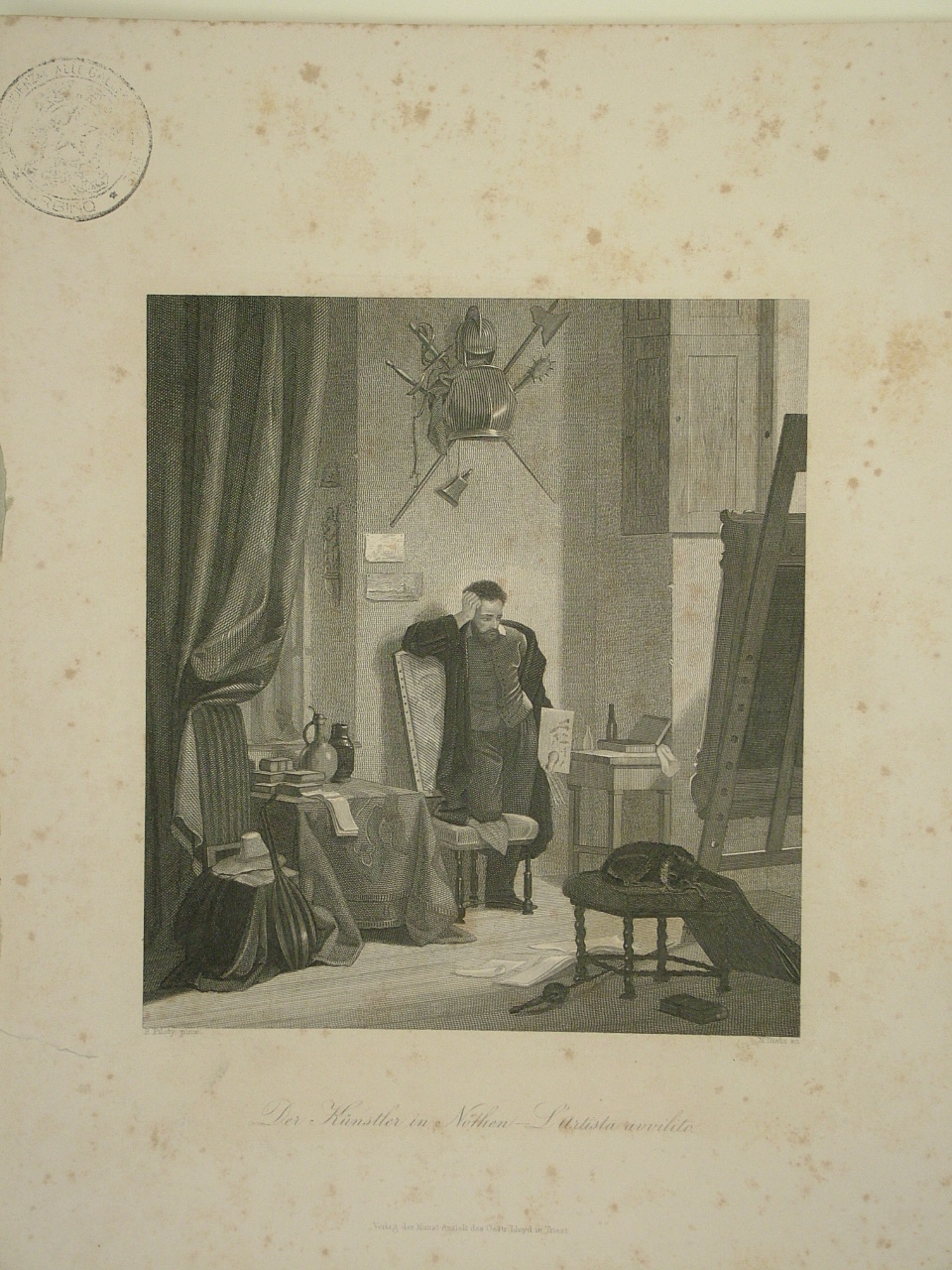 pittore nello studio (stampa, elemento d'insieme) di Piloty Ferdinand (attribuito), Dietz E (attribuito) (sec. XIX)