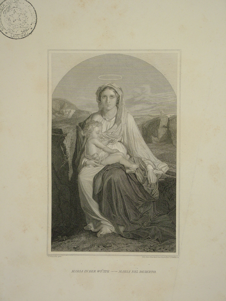 Madonna con Bambino dormiente (stampa, elemento d'insieme) di Delaroche Hyppolite (attribuito), Schuler Edoward (attribuito) (sec. XIX)