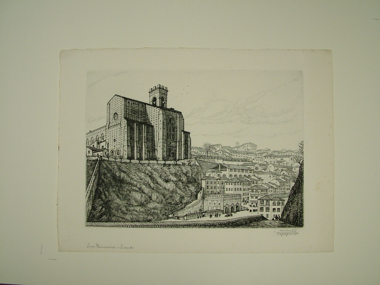 San Domenico a Siena, veduta di città (stampa) di Carbonati Antonio (secondo quarto sec. XX)
