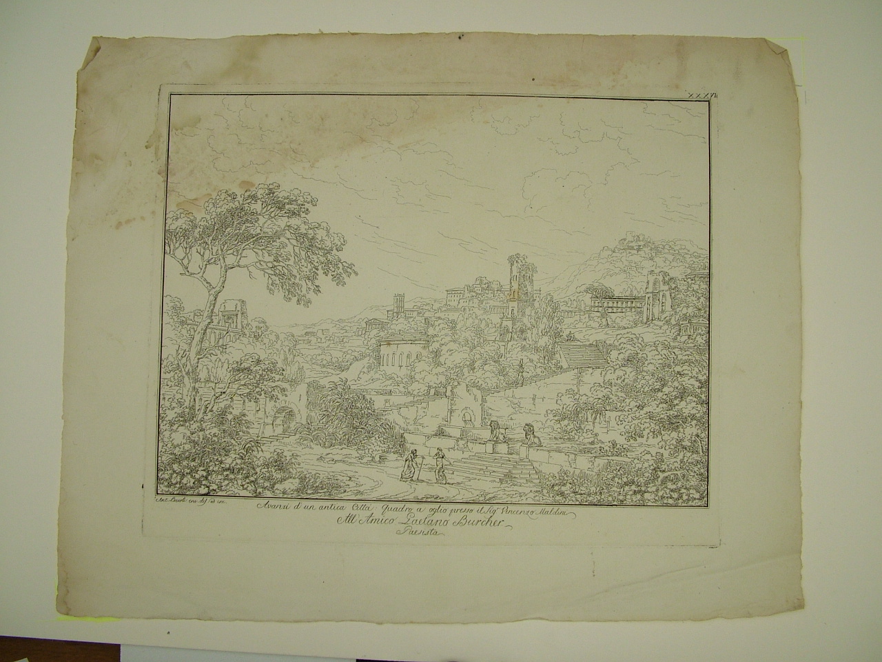 Rovine di città antica, paesaggio con rovine (stampa) di Basoli Antonio (inizio sec. XIX)