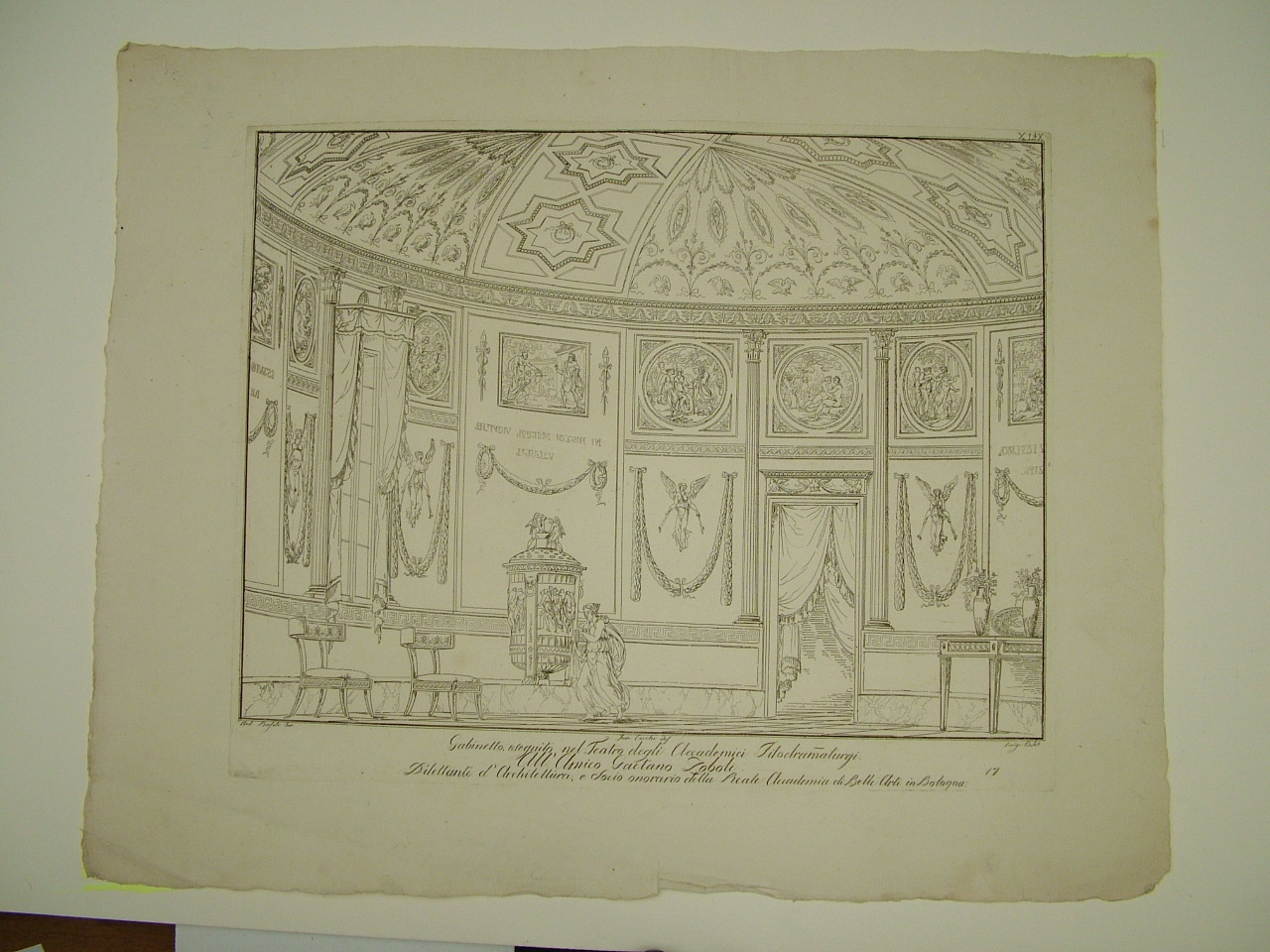 Gabinetto, interno con figura femminile (stampa) di Basoli Luigi, Basoli Antonio, Cocchi Francesco (inizio sec. XIX)