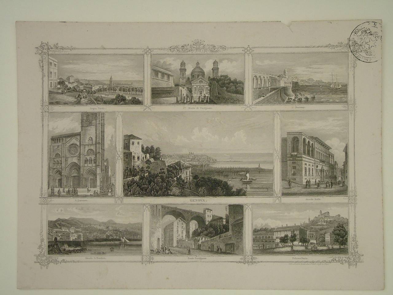 Genova, veduta di città (stampa) - ambito italiano (sec. XIX)