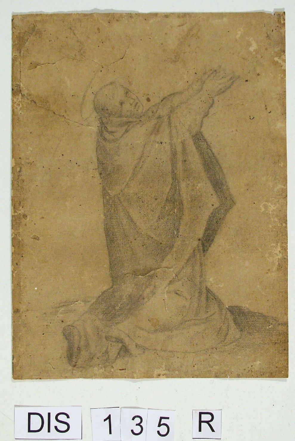 Santo monaco in preghiera (disegno) - ambito Italia centrale (secc. XVI/ XVII)