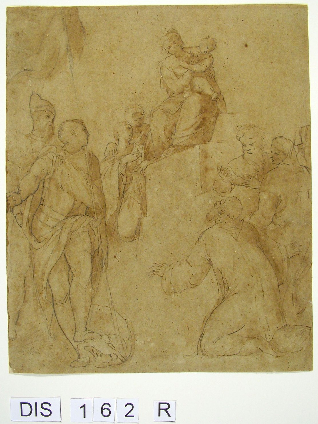 Madonna con Bambino in trono tra santi (disegno preparatorio) di Ridolfi Claudio (maniera) (secc. XVI/ XVII)