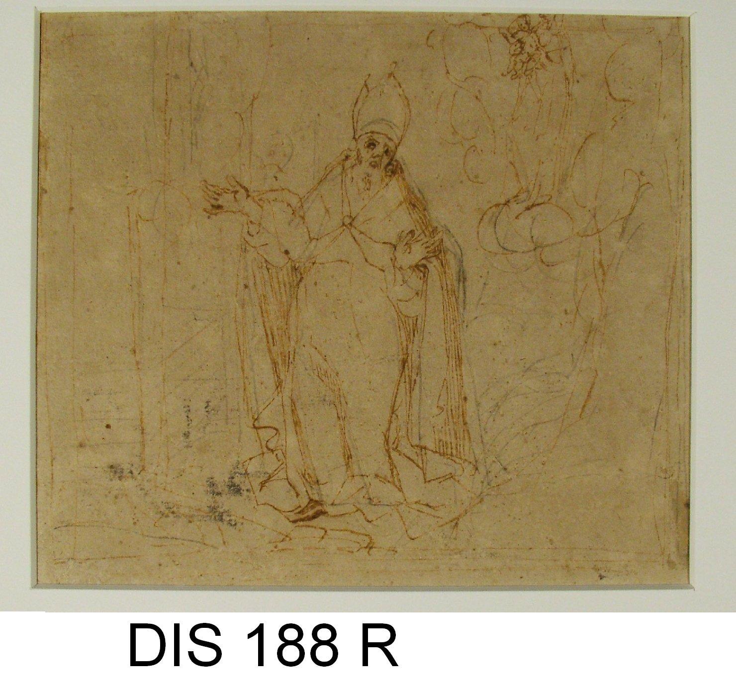 apparizione della Madonna col Bambino a Santo vescovo (disegno preparatorio) di Cimatori Antonio (attribuito) (secc. XVI/ XVII)