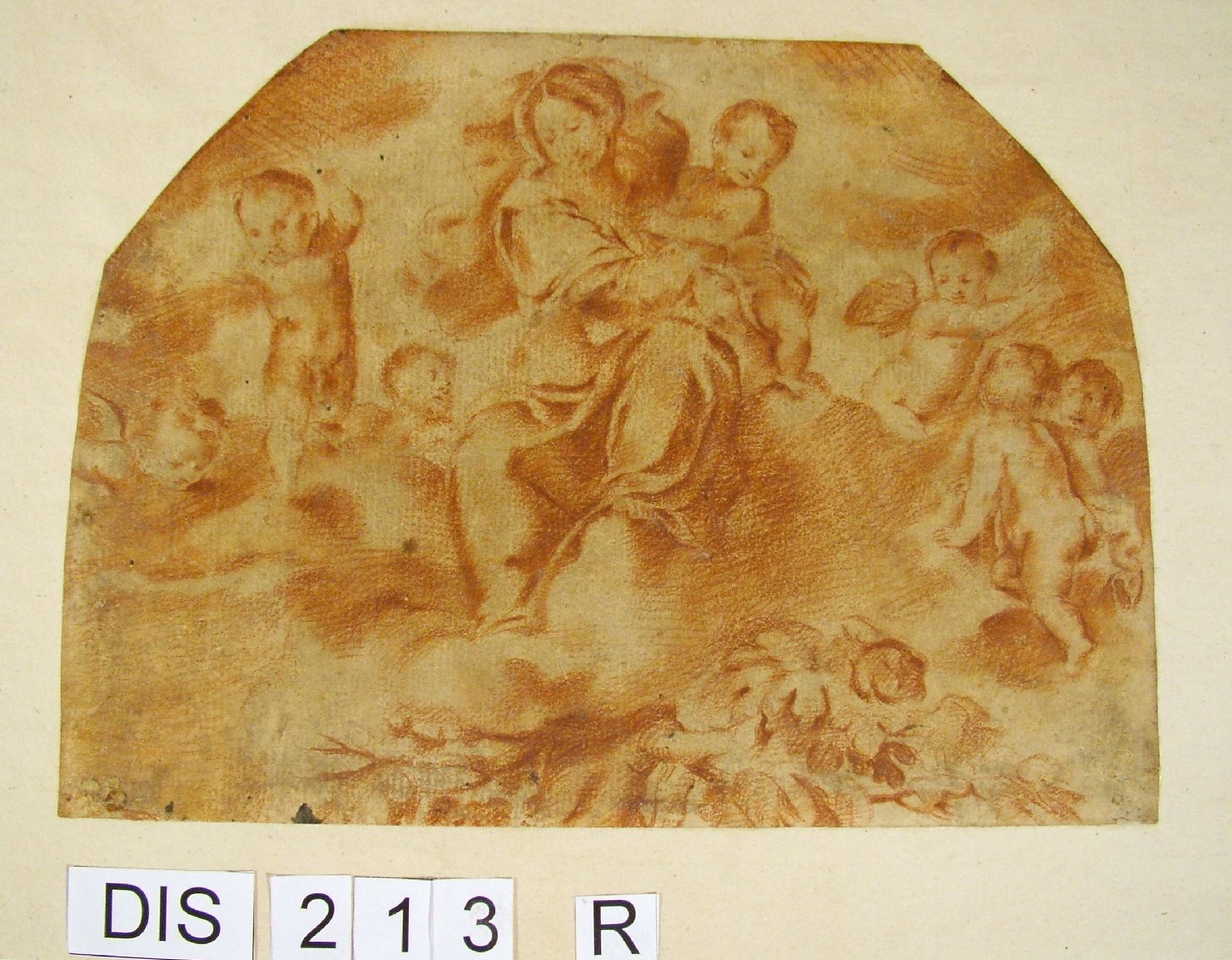 Madonna con Bambino sulle nuvole (disegno) di Pandolfi Giovanni Giacomo (maniera) (secc. XVI/ XVII)