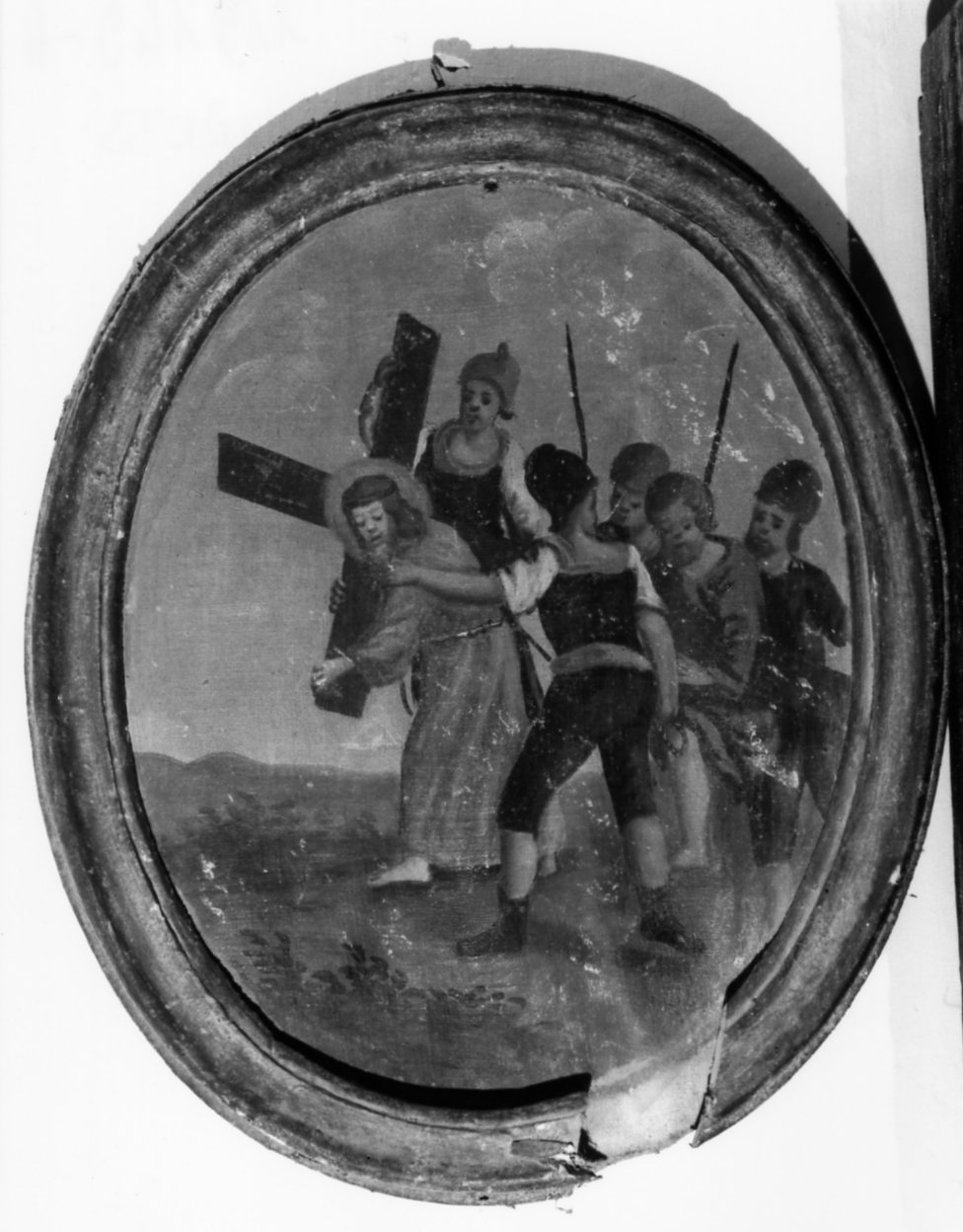 stazione V: Gesù aiutato da Simone il Cireneo a portare la croce (dipinto, elemento d'insieme) - ambito marchigiano (secc. XVIII/ XIX)