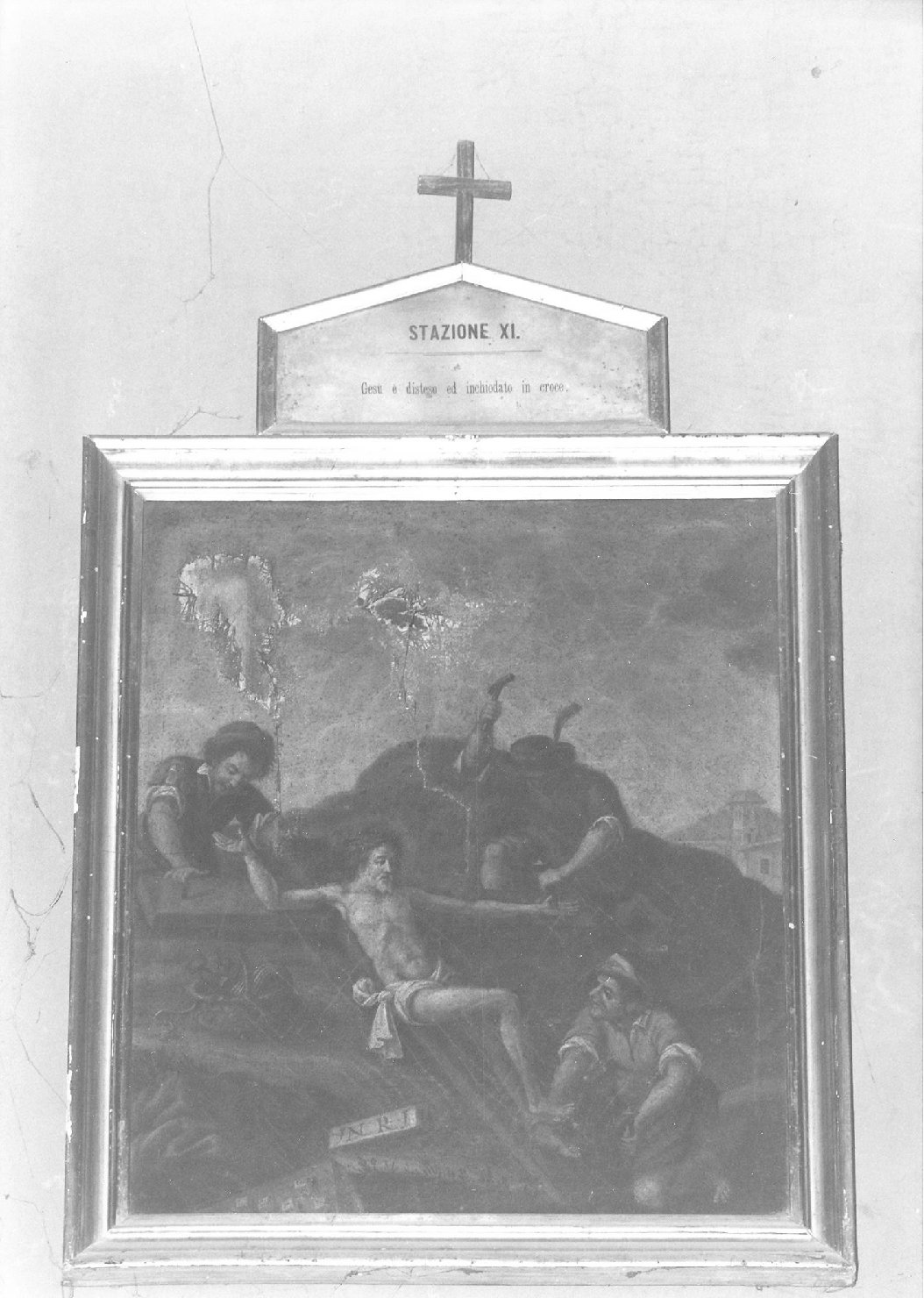 stazione XI: Gesù inchiodato alla croce (dipinto) - ambito marchigiano (fine/inizio secc. XVII/ XVIII)