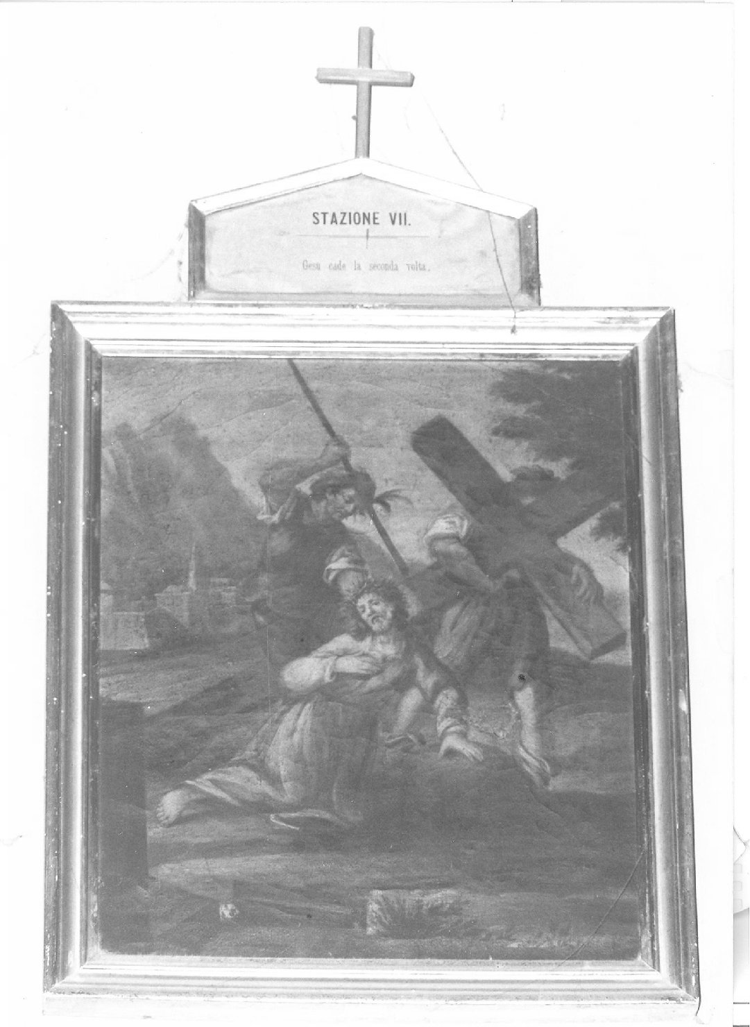stazione VII: Gesù cade sotto la croce la seconda volta (dipinto) - ambito marchigiano (fine/inizio secc. XVII/ XVIII)
