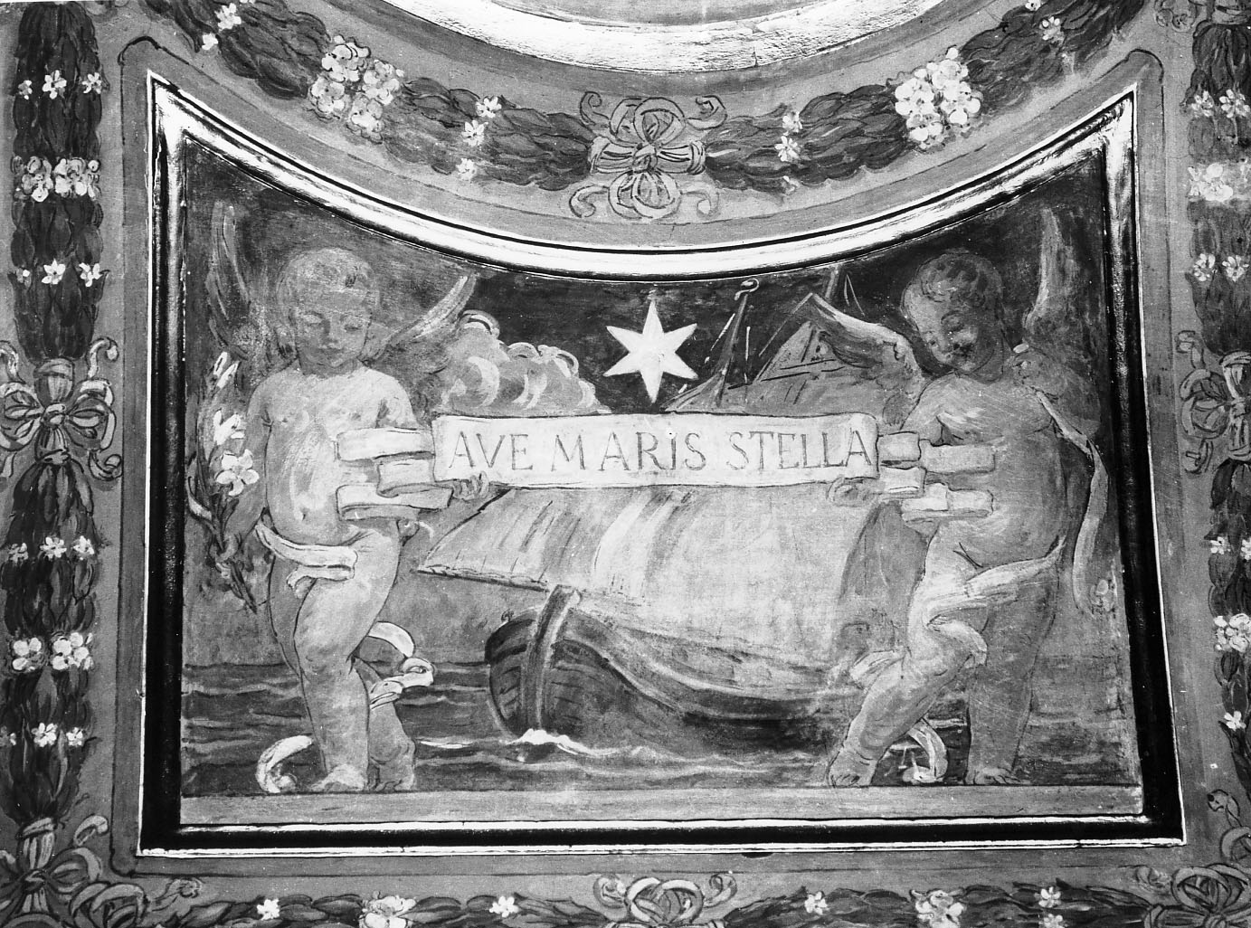 angeli reggicartiglio (dipinto murale) di Galimberti Silvio (sec. XX)