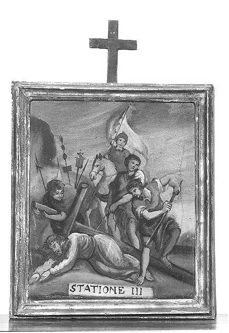 stazione III: Gesù cade sotto la croce la prima volta (dipinto) - bottega marchigiana (sec. XVII)