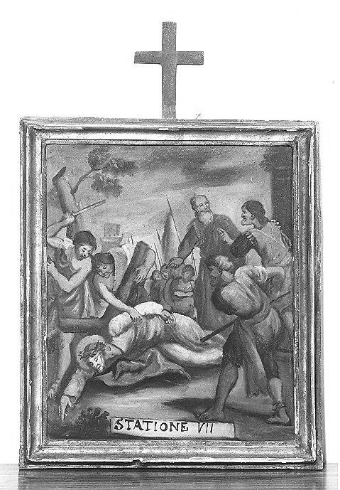 stazione VII: Gesù cade sotto la croce la seconda volta (dipinto) - bottega marchigiana (sec. XVII)