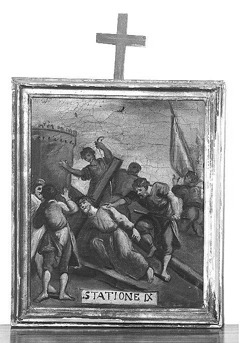 stazione IX: Gesù cade sotto la croce la terza volta (dipinto) - bottega marchigiana (sec. XVII)