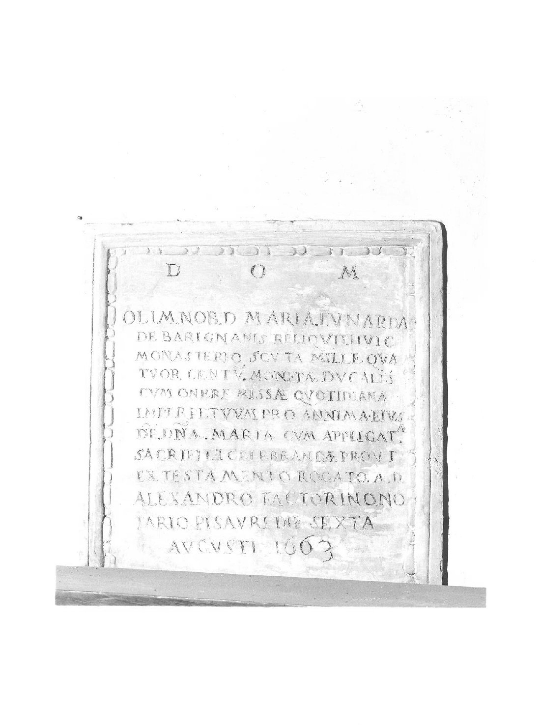 lapide commemorativa - bottega marchigiana (sec. XVII)