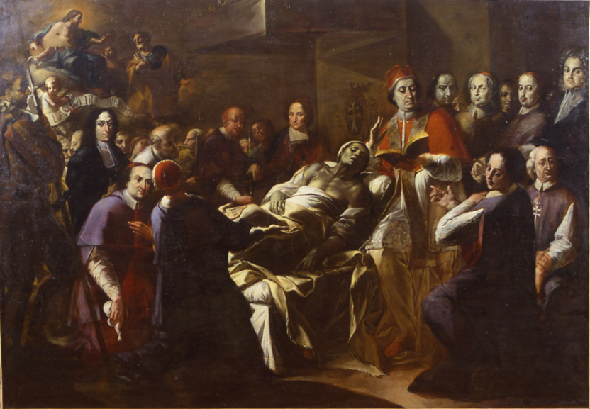 Papa Clemente XI al capezzale di un moribondo (dipinto) di Ghezzi Pier Leone (prima metà sec. XVIII)