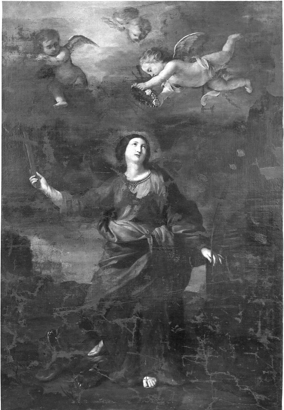 Santa Margherita d'Antiochia sottomette il drago con la croce (dipinto) di Gentile da Bruxelles (attribuito) (sec. XVII)
