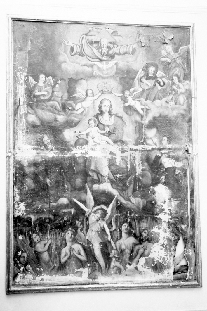 Madonna con Bambino in gloria, santi, angeli e anime purganti (dipinto) - ambito sardo (sec. XVIII)