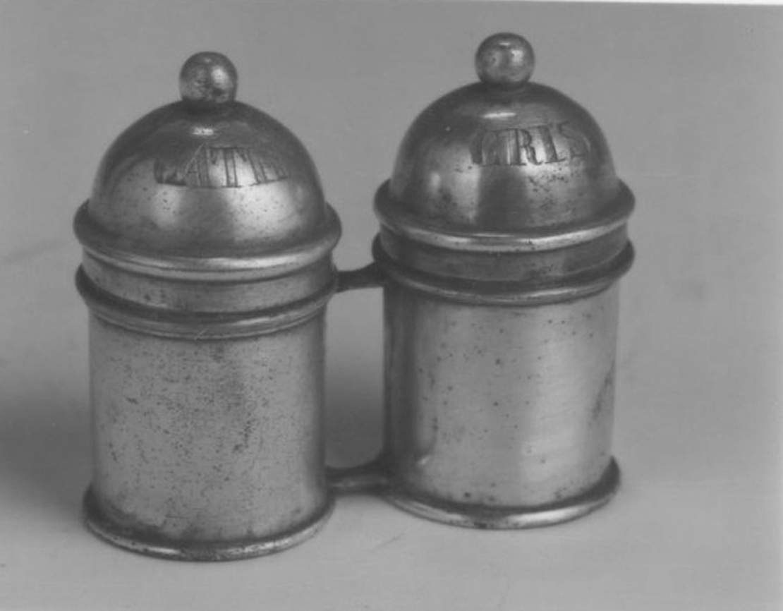 vasetti per oli santi, coppia - bottega sarda (fine/inizio secc. XVII/ XVIII)