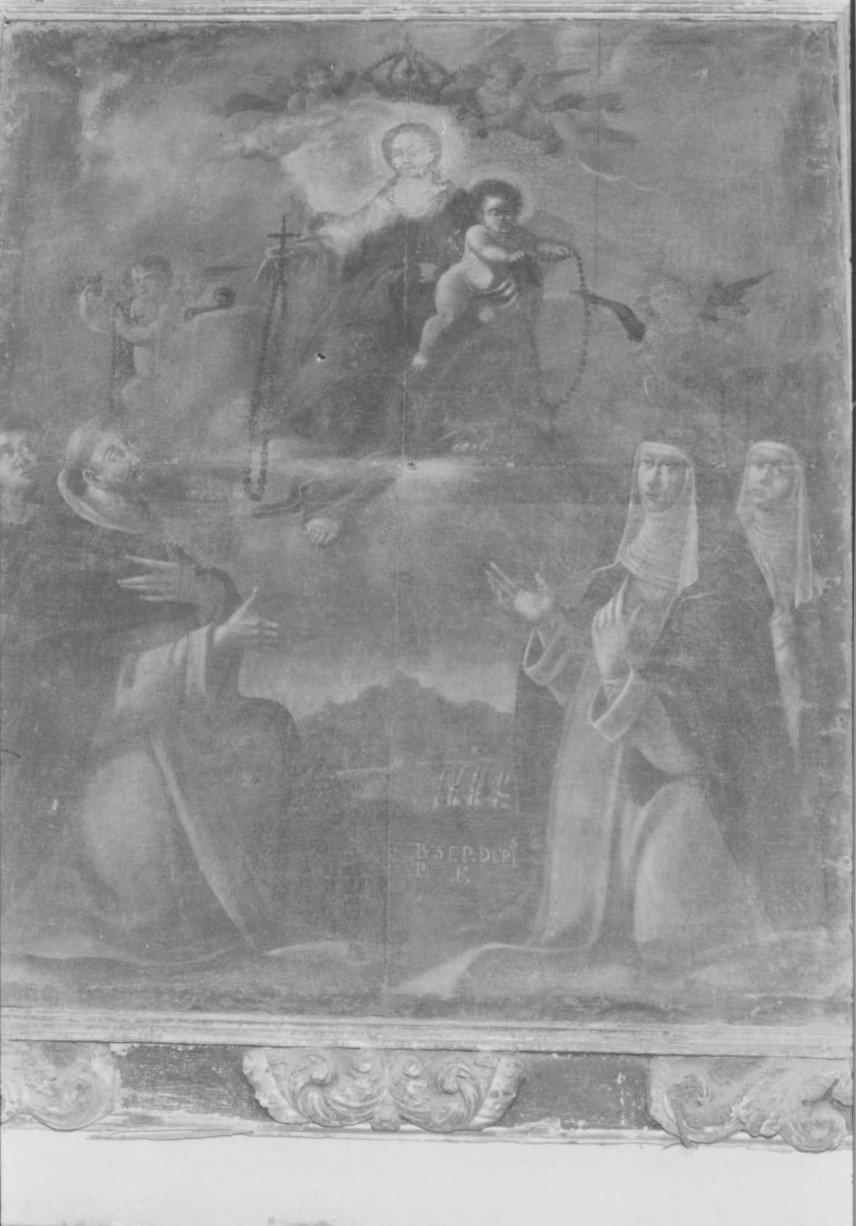 Madonna del Rosario con San Domenico, Santa Caterina da Siena e Santi domenicani (dipinto) di Deris Giuseppe (attribuito) (seconda metà sec. XVII)
