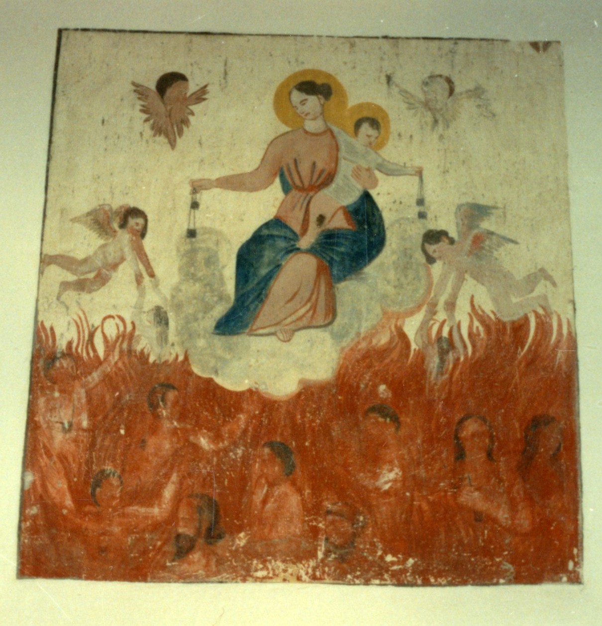 Madonna con Bambino e angeli che portano le Anime Purganti a salvezza (dipinto) - bottega sarda (fine/inizio secc. XVIII/ XIX)