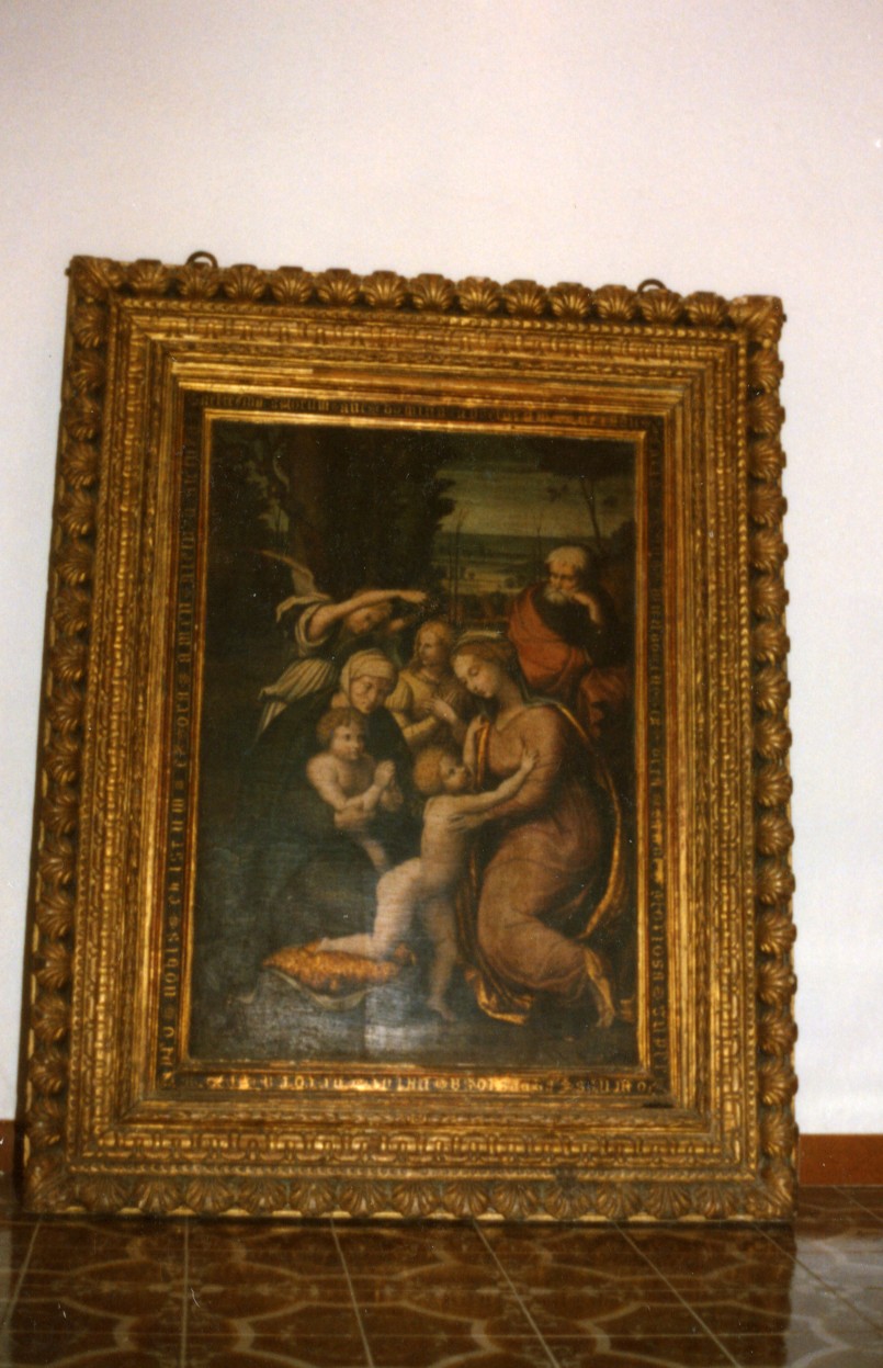 Sacra Famiglia detta di Francesco I (copia da Raffaello), Sacra Famiglia (dipinto) di Cavaro Michele (attribuito), Mainas Antioco (attribuito) (sec. XVI)