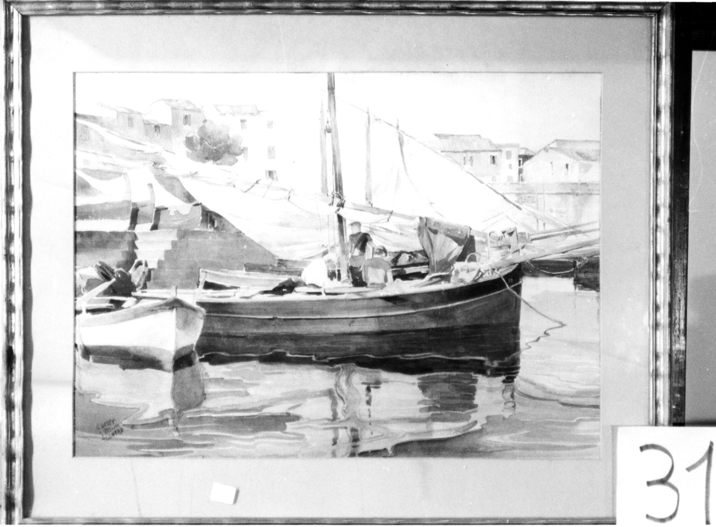 Barche di Alghero, marina (dipinto) di Dessy Stanislao (prima metà sec. XX)