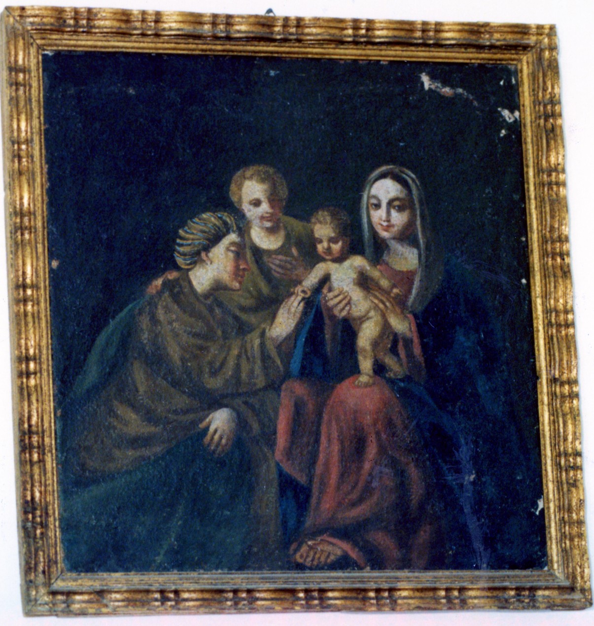 Adorazione di Gesù Bambino con la Madonna, Sant'Anna e San Giovannino (dipinto) - ambito Italia meridionale (sec. XVIII)