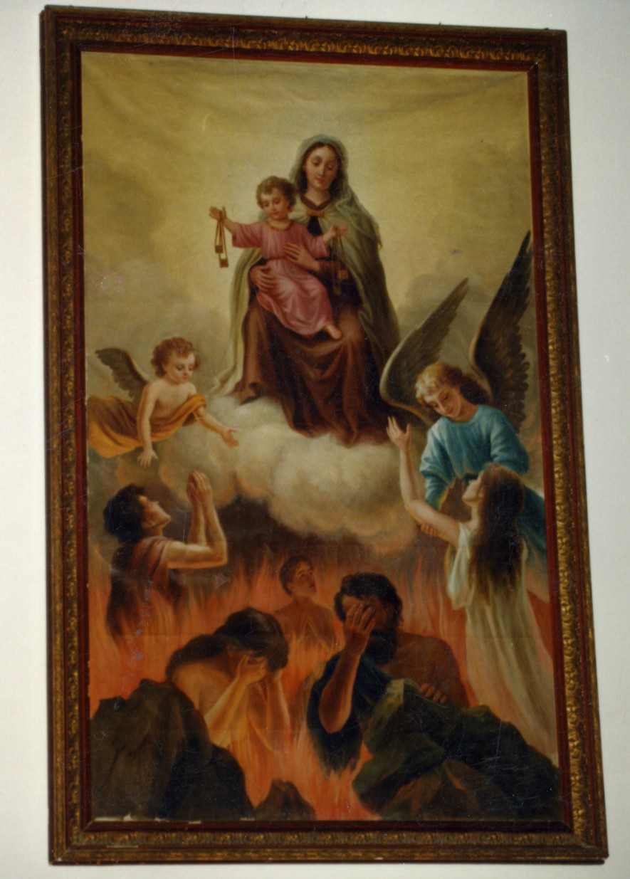 Madonna del Carmelo intercede per le anime del purgatorio (dipinto) - ambito sardo (sec. XX)