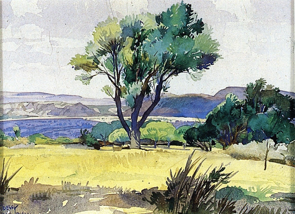 Padria, paesaggio con alberi (dipinto) di Dessy Stanislao (metà sec. XX)