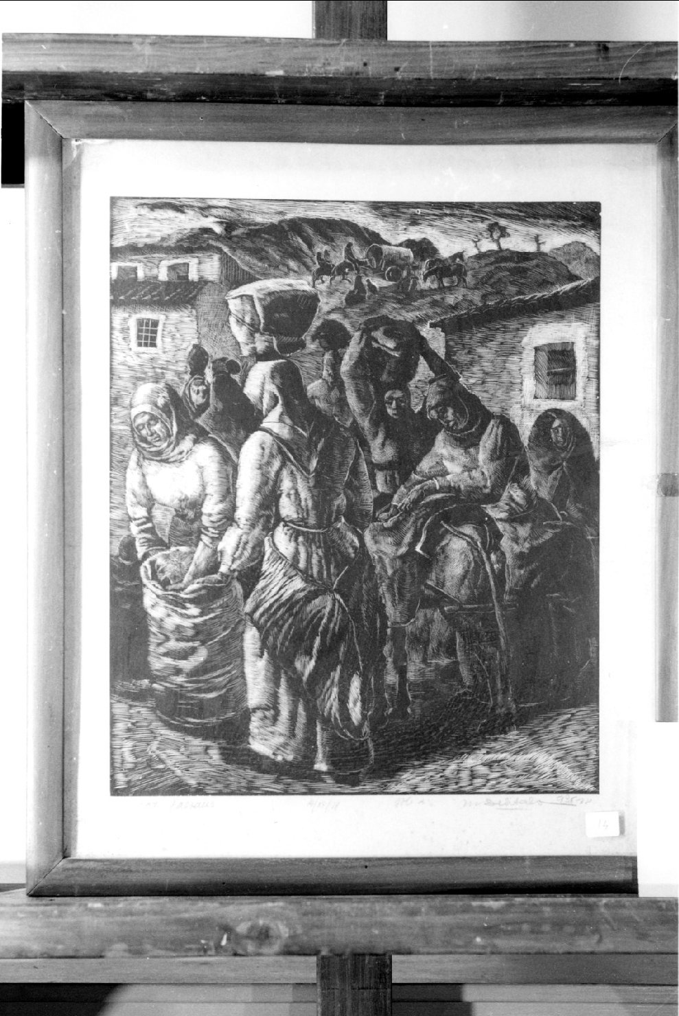 Mercato paesano, mercato (stampa) di Delitala Mario (sec. XX)