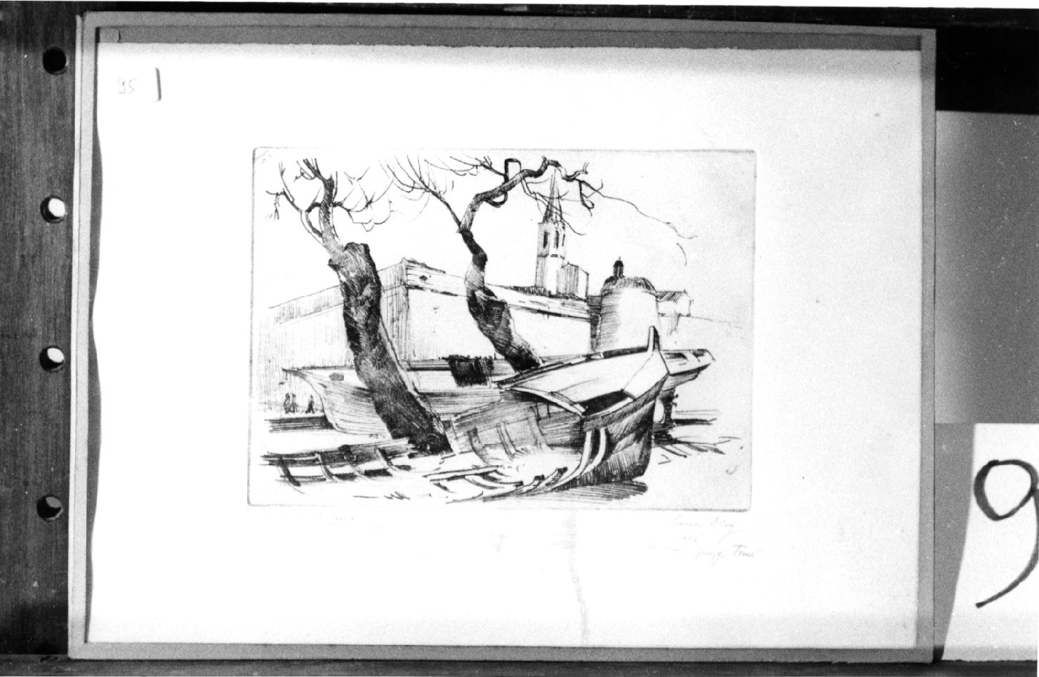 Marina d'Alghero, marina con barche (stampa) di Dessy Stanislao (prima metà sec. XX)