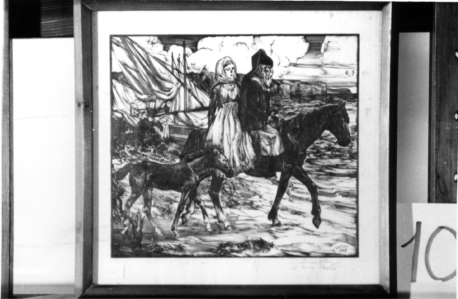 Dalla spiaggia, figure a cavallo (stampa a colori) di Dessy Stanislao (secondo quarto sec. XX)