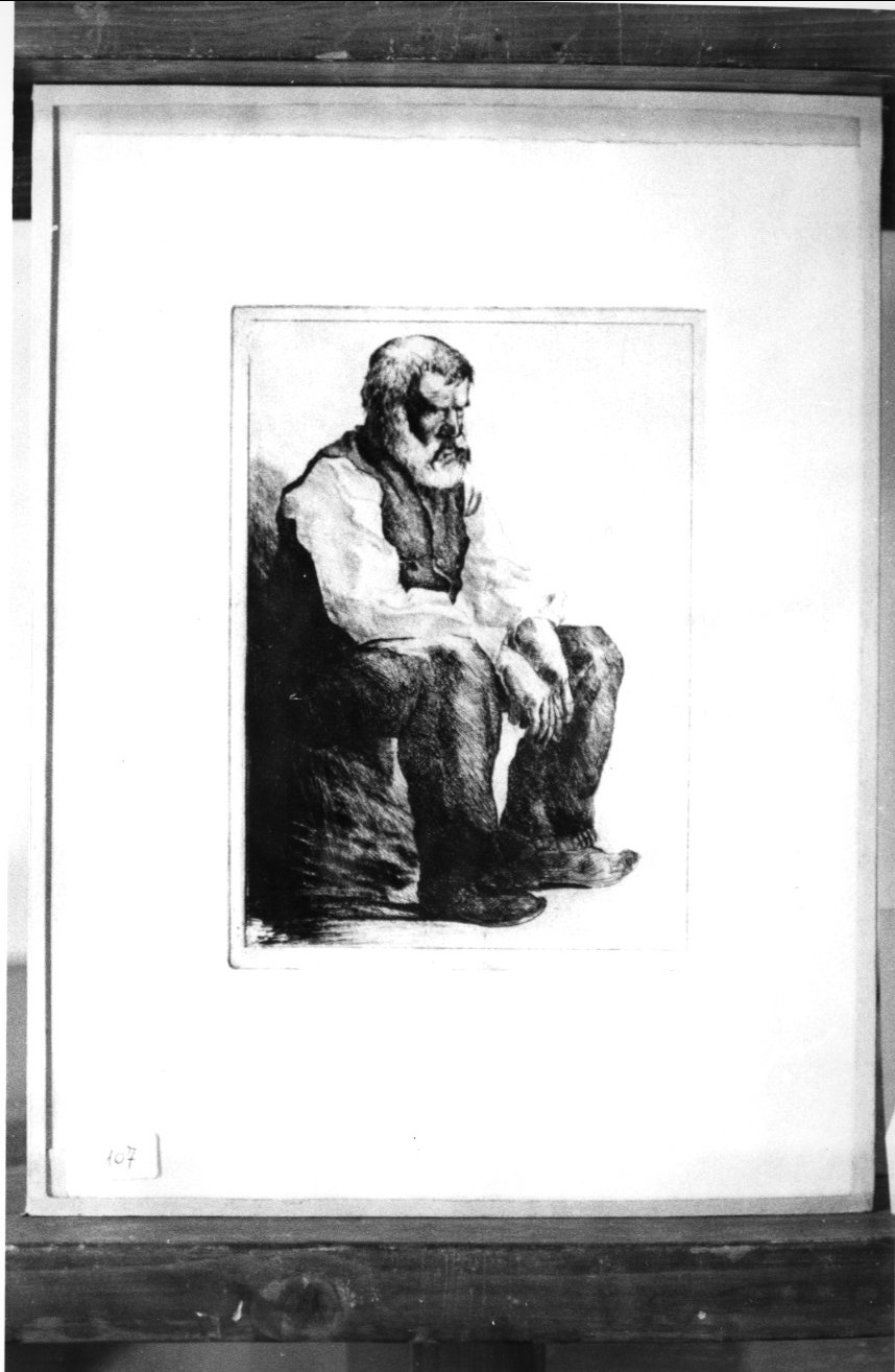 Studio di vecchio, figura maschile seduta (stampa) di Dessy Stanislao (secondo quarto sec. XX)