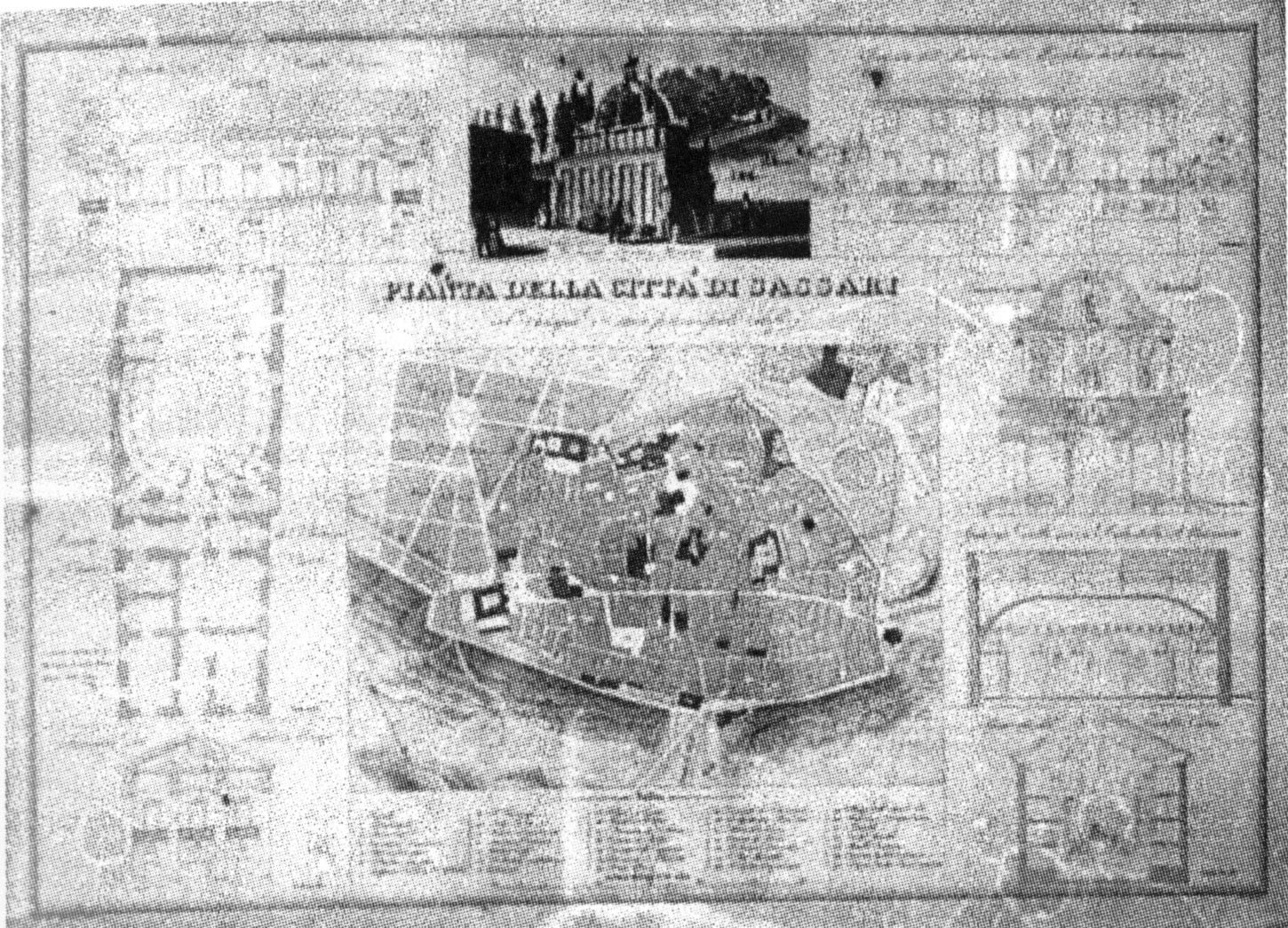 pianta della città di Sassari (stampa) di Cominotti Giuseppe, Marchesi Enrico (secondo quarto sec. XIX)
