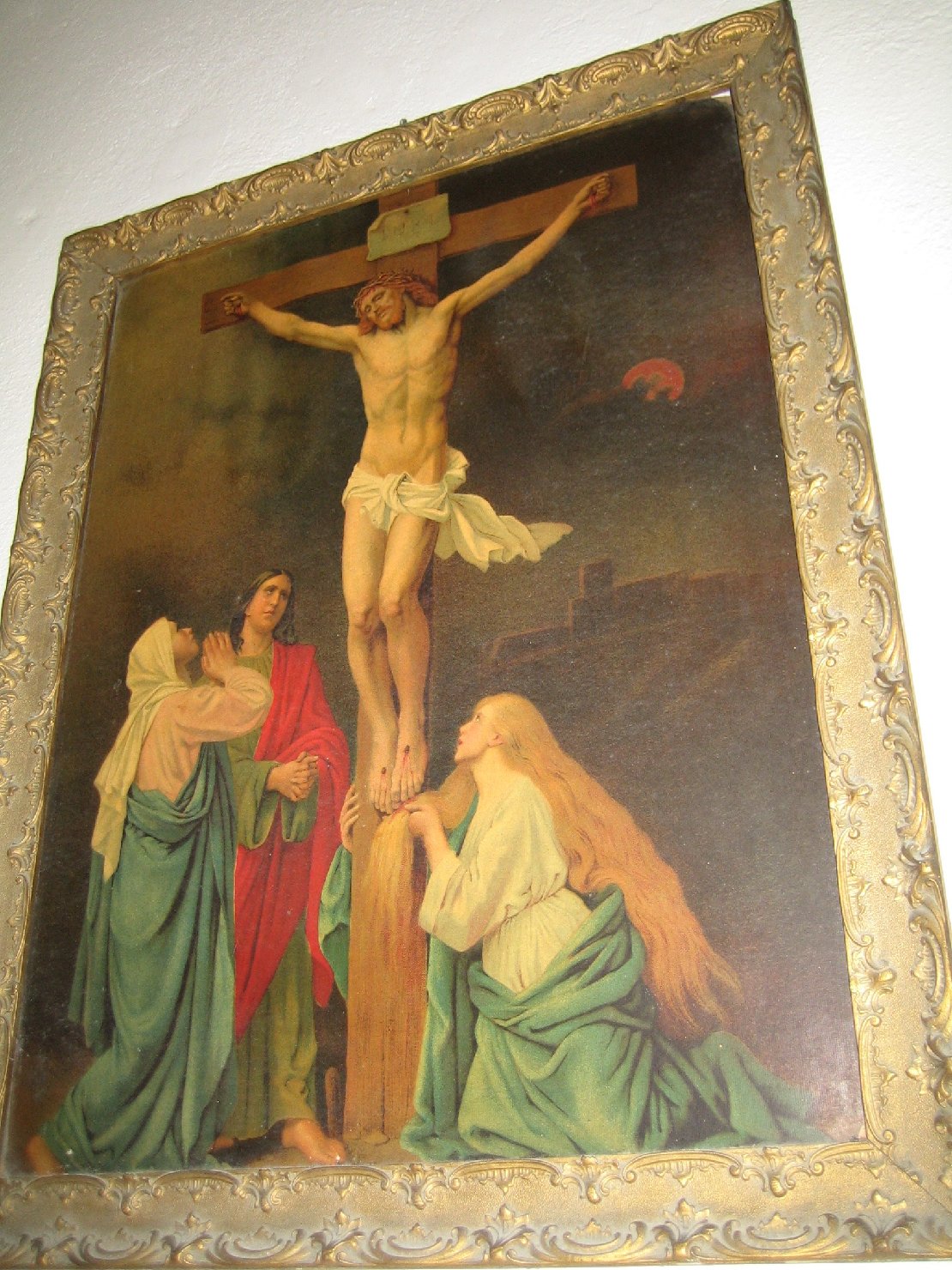 Cristo crocifisso con la Madonna, Santa Maria Maddalena e San Giovanni evangelista (stampa a colori) - ambito italiano (fine/inizio secc. XIX/ XX)
