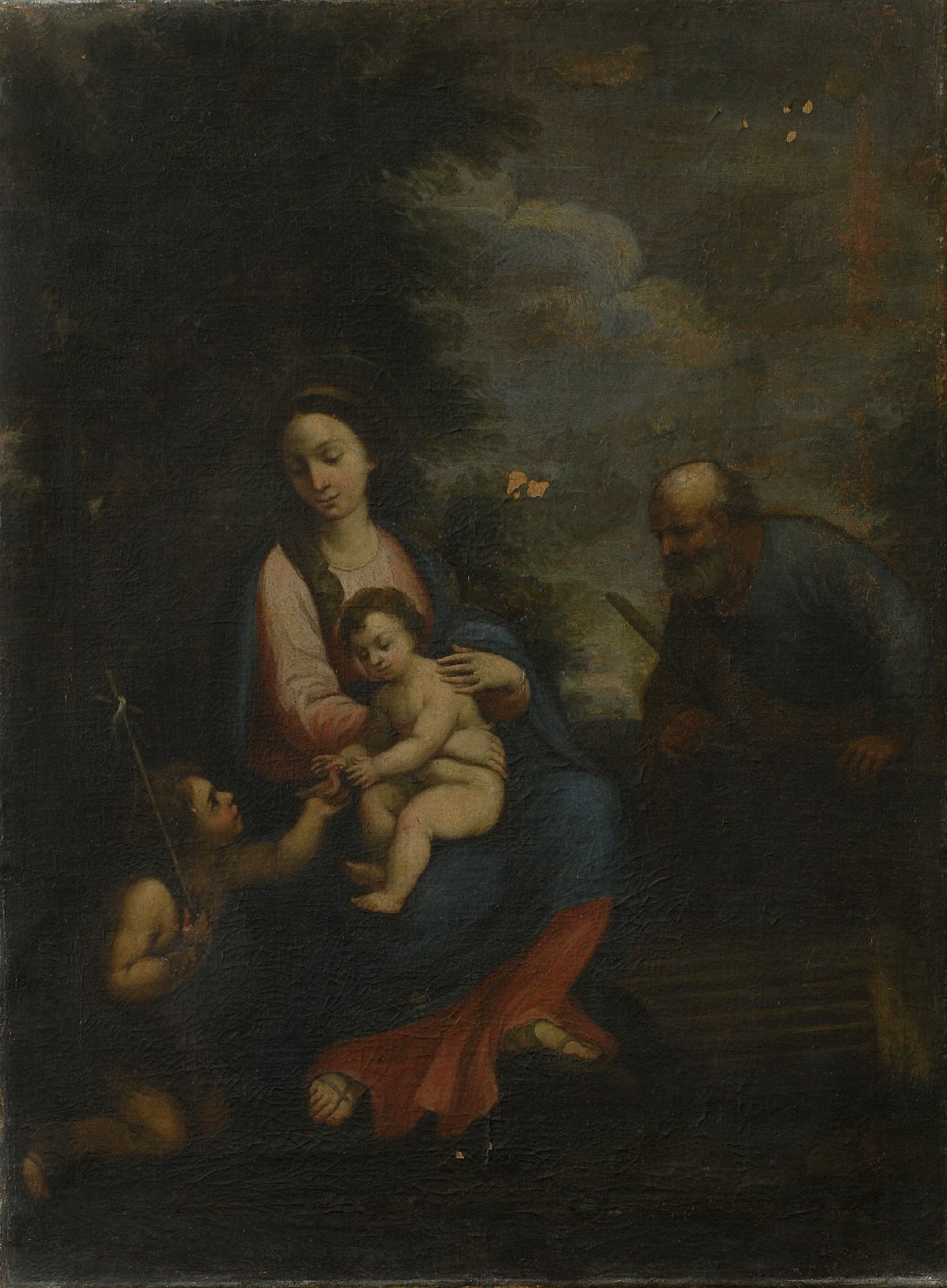 Sacra Famiglia con San Giovanni Battista bambino, Sacra Famiglia con San Giovanni Battista bambino (dipinto) - ambito italiano (sec. XVII)