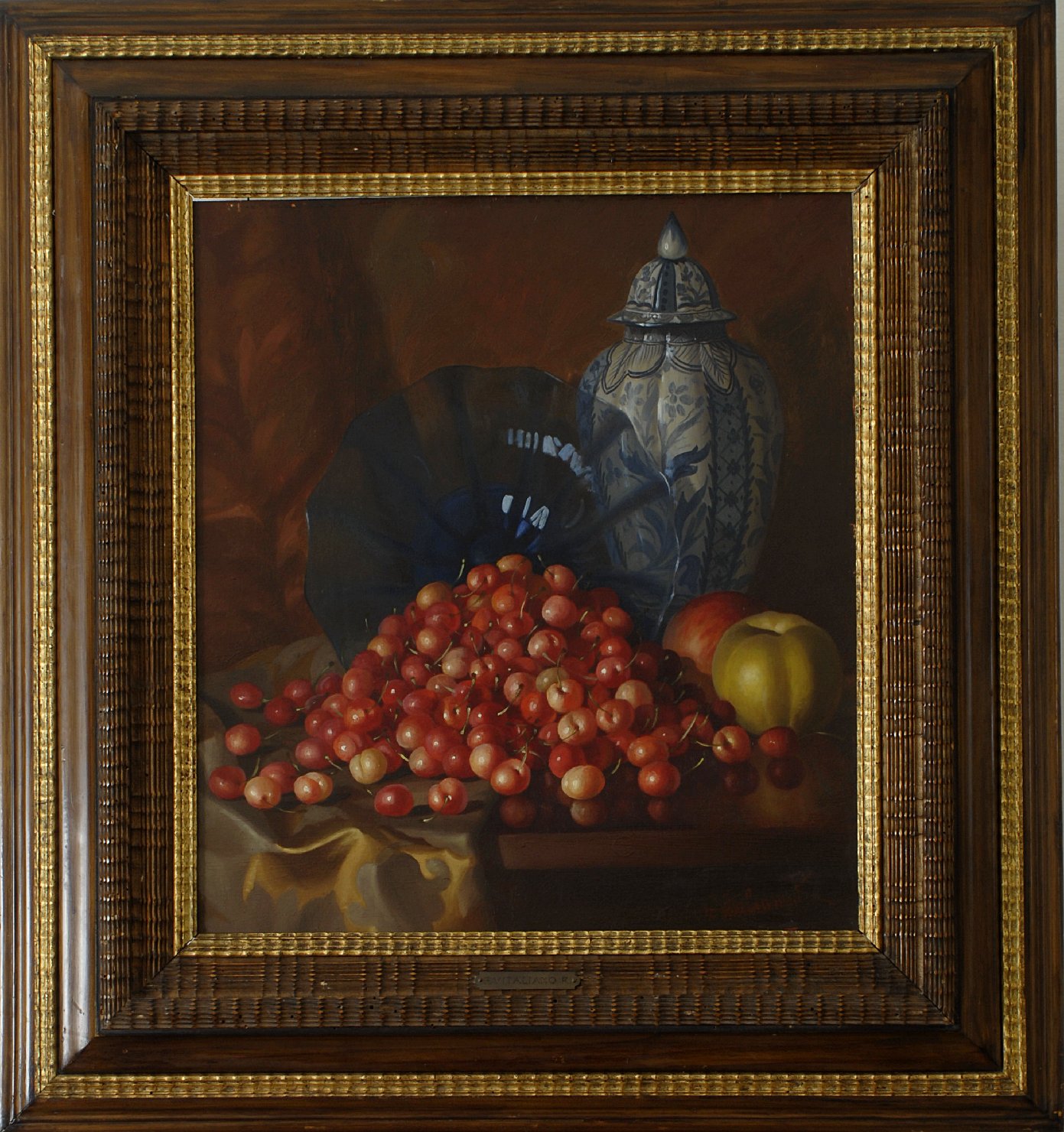 Natura morta con frutta, natura morta con frutta (dipinto) di Vitaliano F (sec. XX)