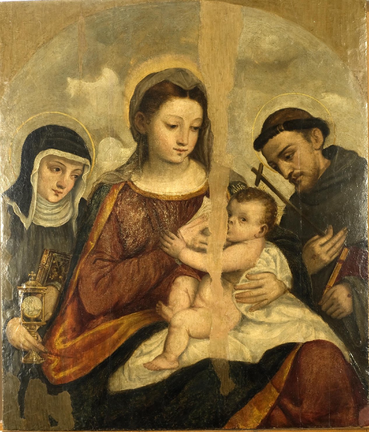 Madonna con Bambino, Santa Chiara e San Francesco, Madonna con Bambino, Santa Chiara e San Francesco (dipinto) - bottega romagnola (sec. XVII)