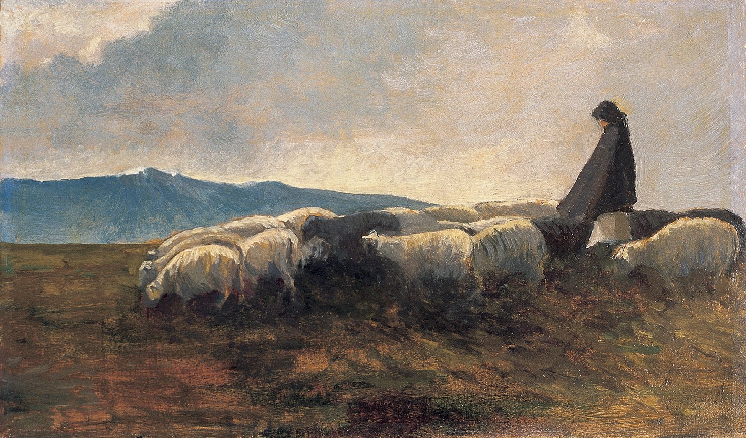 Pastore con gregge (dipinto) di Satta Sebastiano (sec. XX)