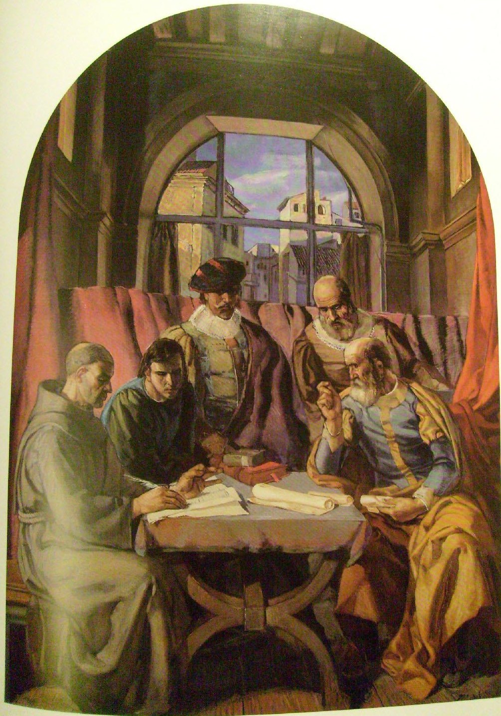 Il fondatore del primo collegio di studi: Alessio Fontana consegna e spiega il suo testamento. 1558 (dipinto) di Delitala Mario (sec. XX)