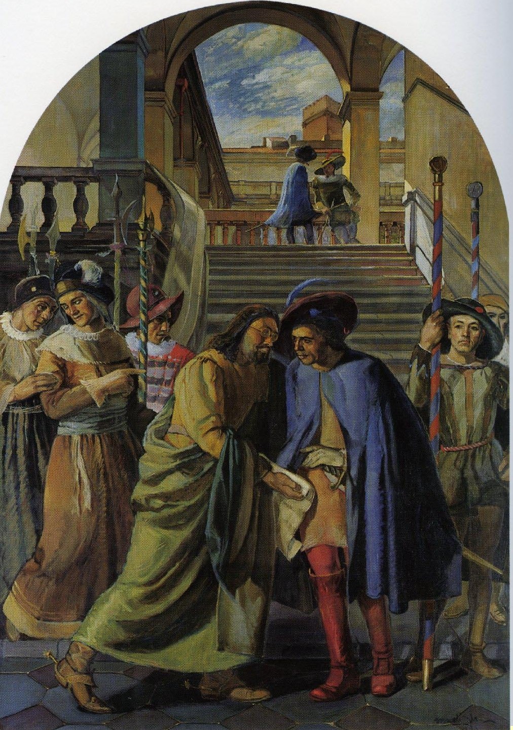 Il Comune di Sassari ottiene dalla Cancelleria Regia di Madrid la "Carta Real" (1632. Creazione dell'Università) (dipinto) di Delitala Mario (sec. XX)