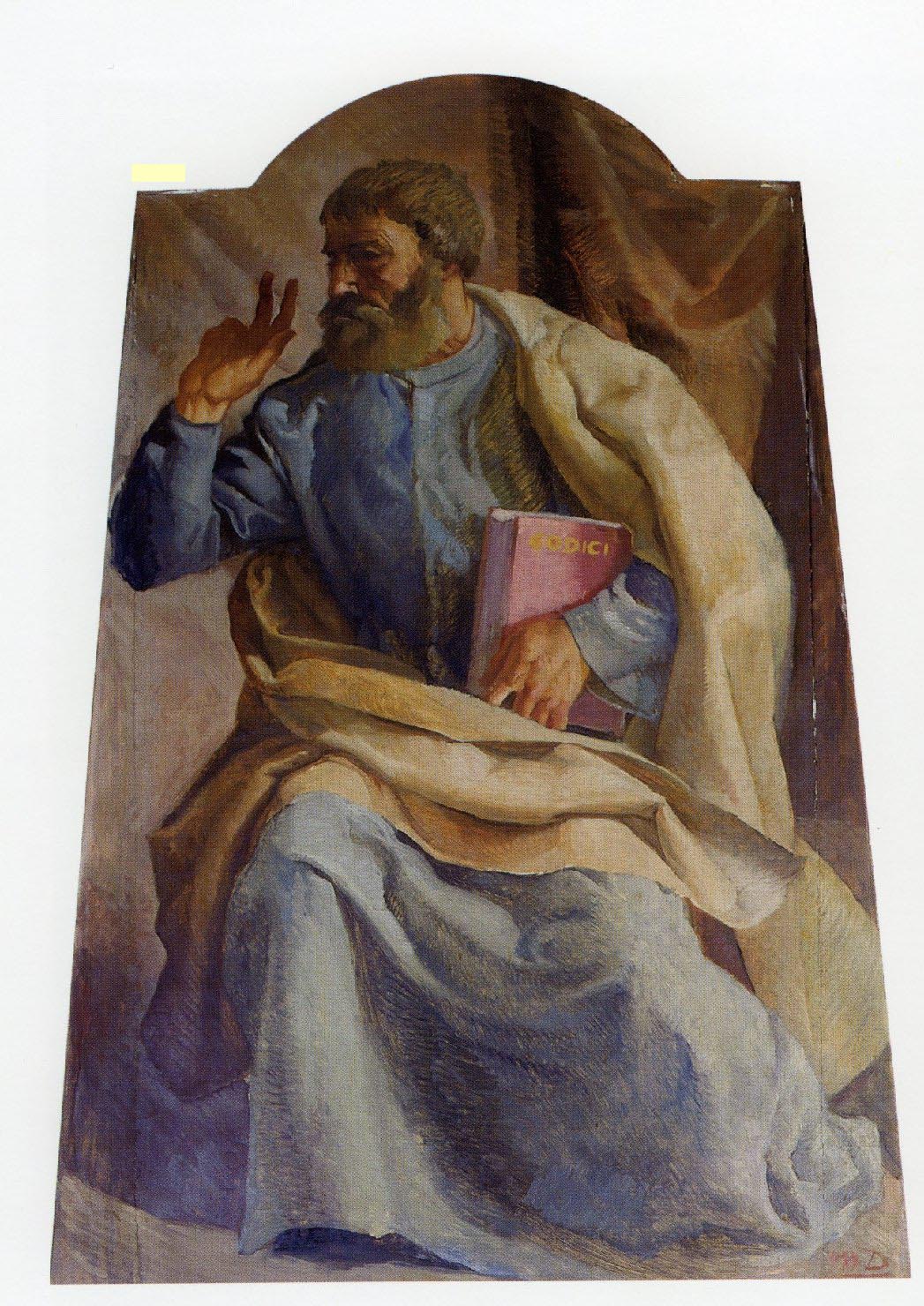 Giurisprudenza, figura maschile seduta (dipinto) di Delitala Mario (sec. XX)