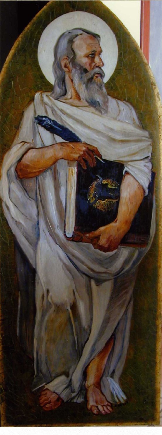 San Luca (dipinto, elemento d'insieme) di Dessy Stanis (sec. XX)