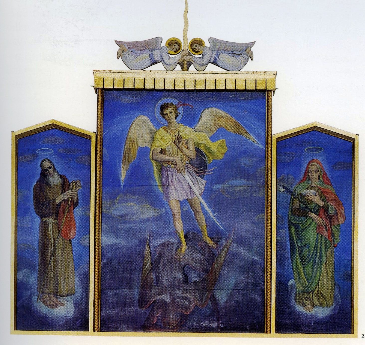 San Michele Arcangelo, angeli e Santi (trittico, insieme) di Delitala Mario (sec. XX)